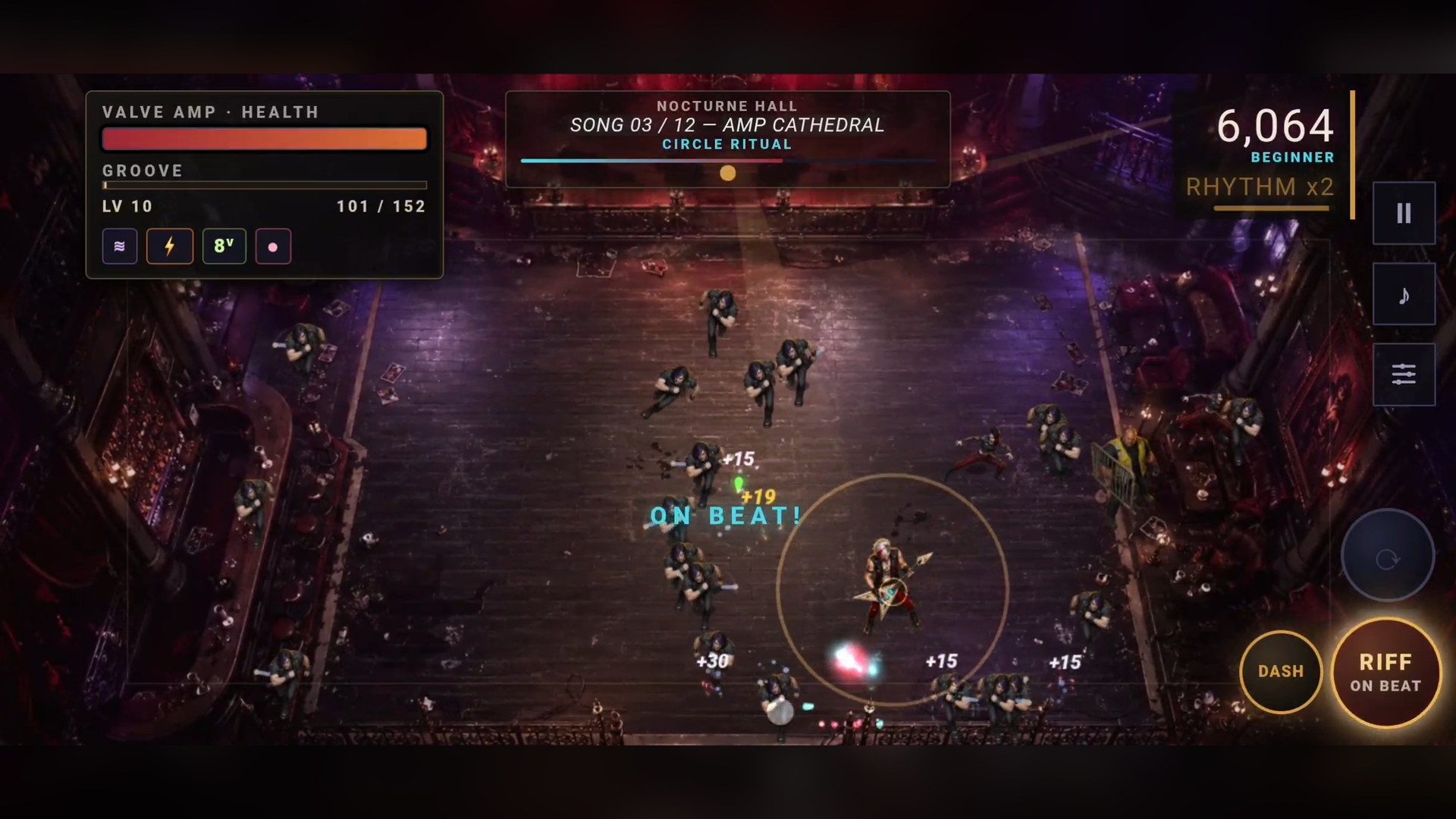 An on-beat RIFF attack at Nocturne Hall